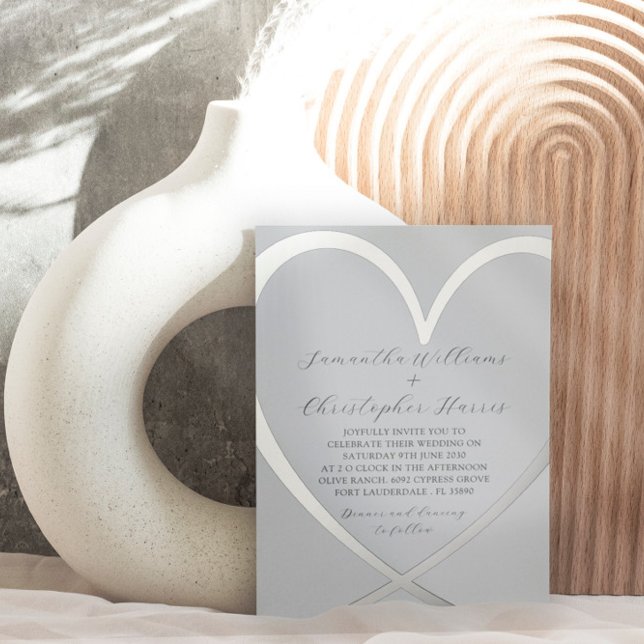Elegant Silver Foil Heart Dusty Blue Wedding  Invitation (Creator Uploaded)