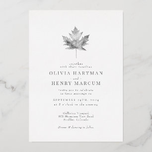 Elegant Silver Foil Maple Leaf Fall Wedding Foil Invitation