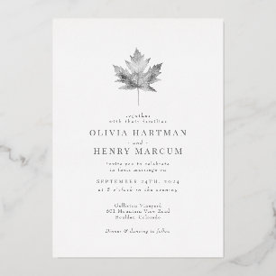 Elegant Silver Foil Maple Leaf Fall Wedding Invitation