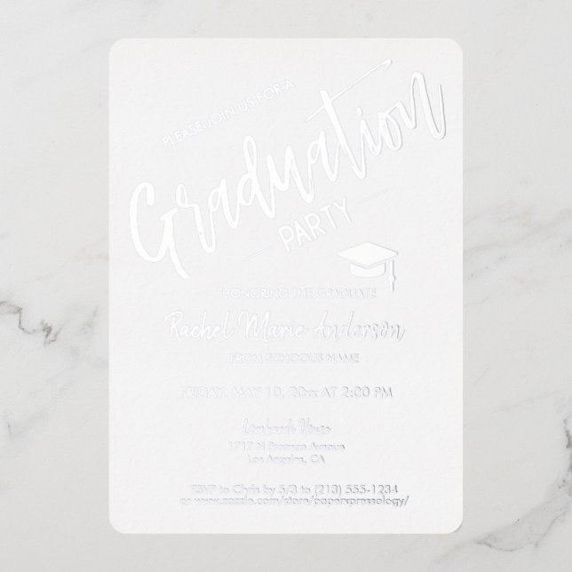Elegant Silver Foil Modern Graduation Invite (Front)
