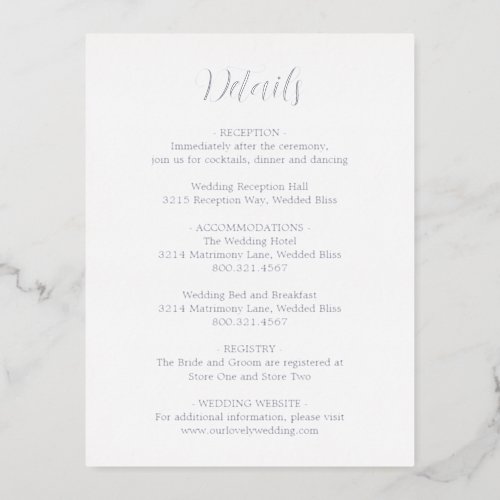 Elegant Silver Foil Modern Wedding Enclosure Card