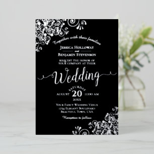 Elegant Silver Foil on Black Classic Wedding Invitation
