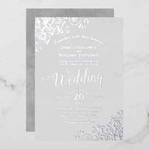 Elegant Silver Foil on Gray Classic Wedding Invitation