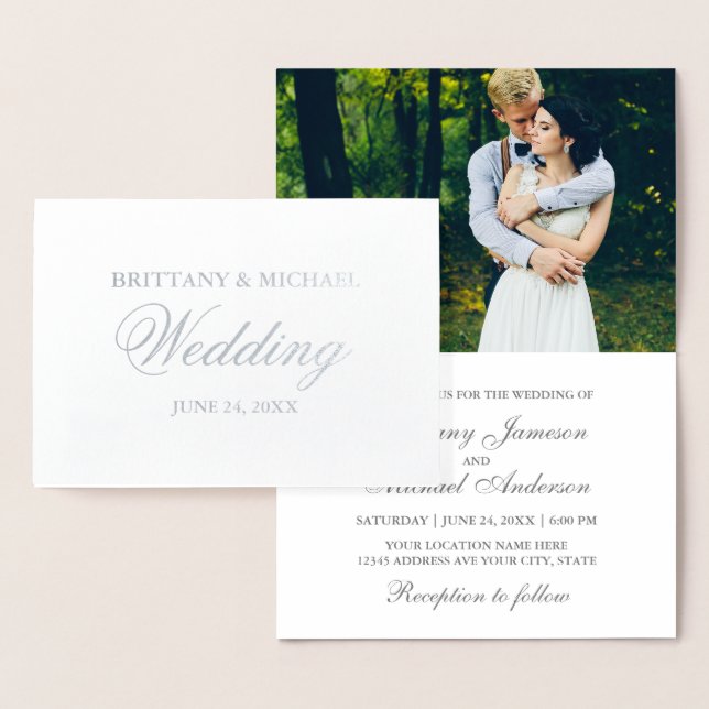 Elegant Silver Foil Photo Wedding Invitation (Display)