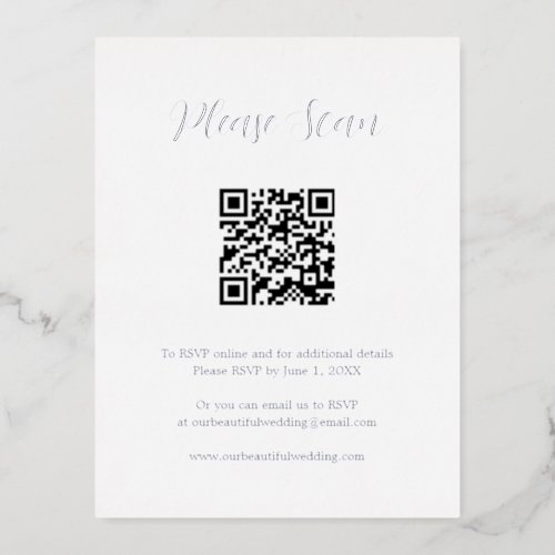 Elegant Silver Foil QR Code Wedding Enclosure Card