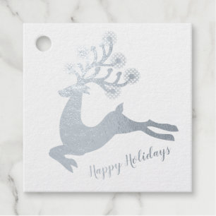 Elegant Silver Foil Reindeer Happy Holidays Gift Favor Tags