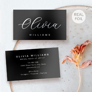 Elegant Silver Foil Script Name Black Gray Luxury Business Cards