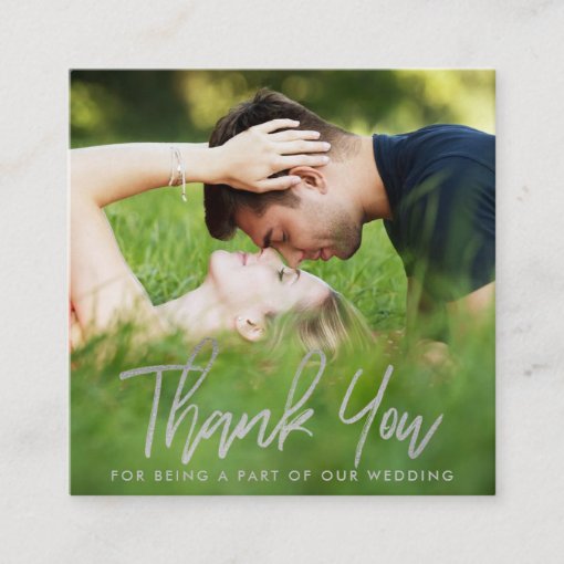 Elegant Silver Foil Script Photo Thank You Enclosure Card | Zazzle