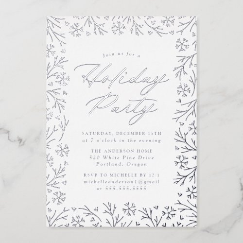 Elegant Silver Foil Snowflake Holiday Party Foil Invitation