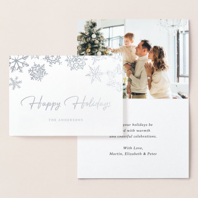 Elegant Silver Foil Snowflake Photo Holiday Cards (Display)