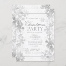 Elegant Silver Foil Snowflakes Christmas Party Invitation