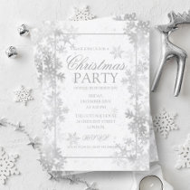 Elegant Silver Foil Snowflakes Christmas Party Invitation