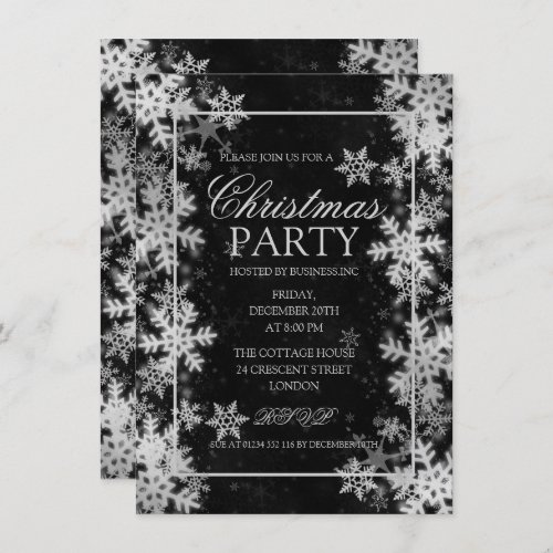 Elegant Silver Foil Snowflakes Christmas Party Invitation