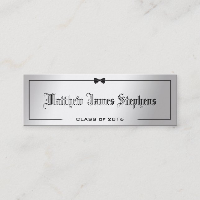 Elegant Silver Formal Graduation Name Card Insert (Front)