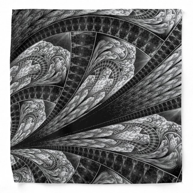 Elegant Silver Fractal Design Digital Art Bandana (Front)