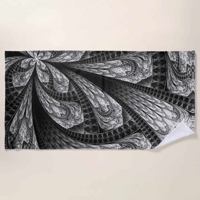 Elegant Silver Fractal Design Digital Art Beach Towel (Front)