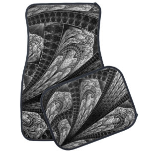 Elegant Silver Fractal Design Digital Art Car Floor Mat