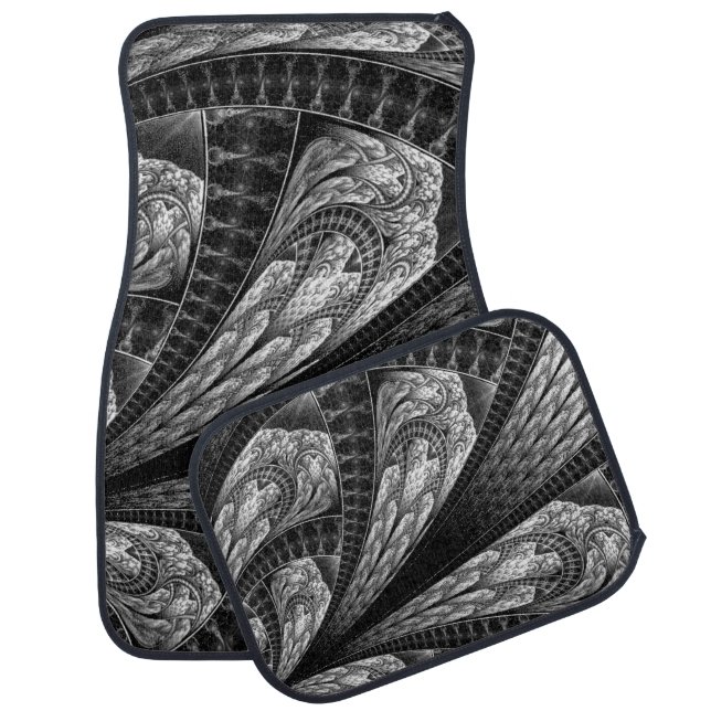 Elegant Silver Fractal Design Digital Art Car Floor Mat (Set)