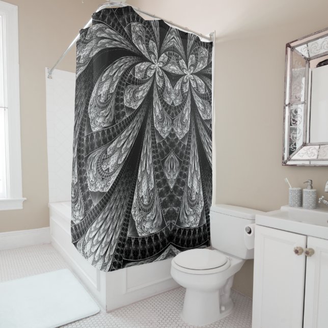 Elegant Silver Fractal Design Digital Art Shower Curtain (In Situ)