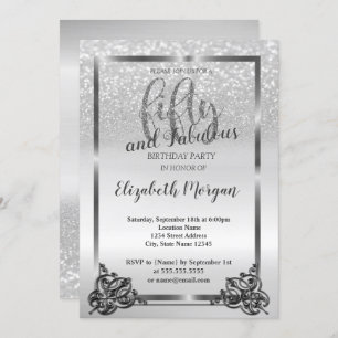 Elegant Silver Frame Glitter 50th Birthday Party Invitation
