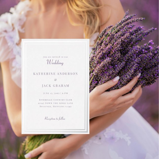 Elegant Silver Frame Lavender Text Wedding Silver Foil Invitation (Creator Uploaded)