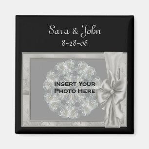 Elegant Silver Frame Wedding Favor Photo Magnet