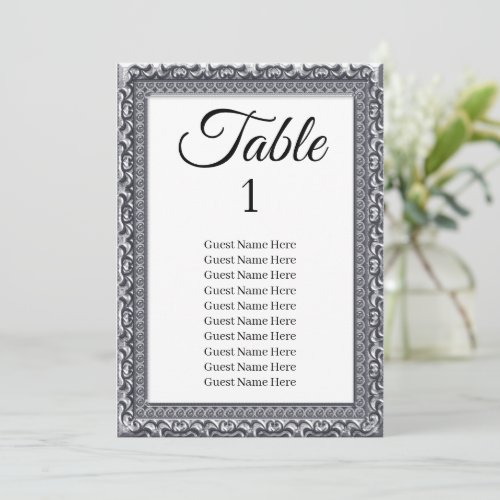 Elegant Silver Frame Wedding Seating Chart Card 