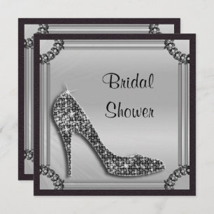 Elegant Silver Framed Black Stiletto Bridal Shower Invitation