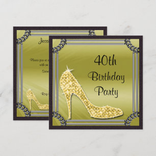 Elegant Silver Framed Gold Stiletto 40th Birthday Invitation