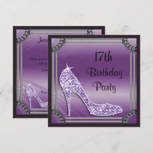 Elegant Silver Framed Lilac Stiletto 17th Birthday Invitation