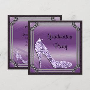 Elegant Silver Framed Lilac Stiletto Graduation Invitation