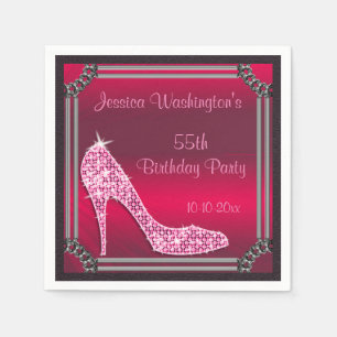 Elegant Silver Framed Pink Stiletto 55th Birthday Paper Napkins