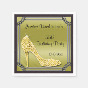 Elegant Silver Framed Stiletto Gold 55th Birthday Napkins