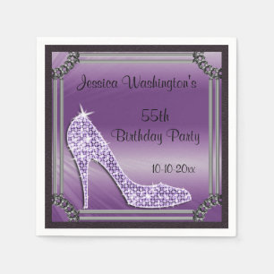 Elegant Silver Framed Stiletto Lilac 55th Birthday Paper Napkins