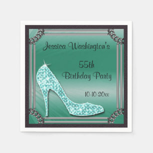 Elegant Silver Framed Stiletto Teal 55th Birthday Napkins