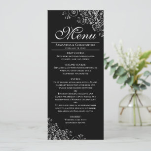Elegant Silver Frills on Black Wedding Menu