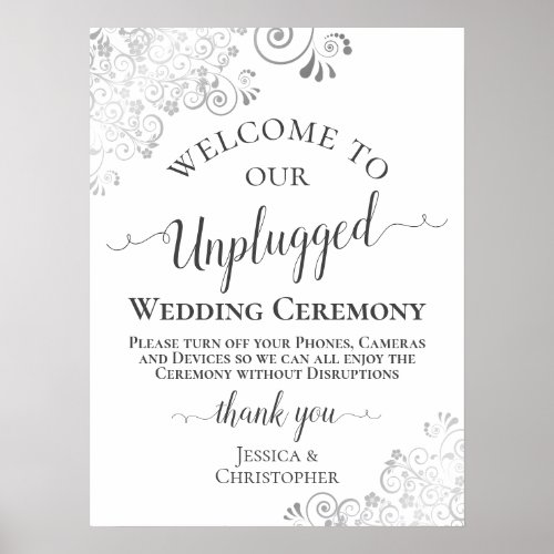 Elegant Silver Frills Unplugged Wedding Ceremony Poster