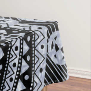 Elegant Silver Geometric Abstract Tribal Pattern Tablecloth