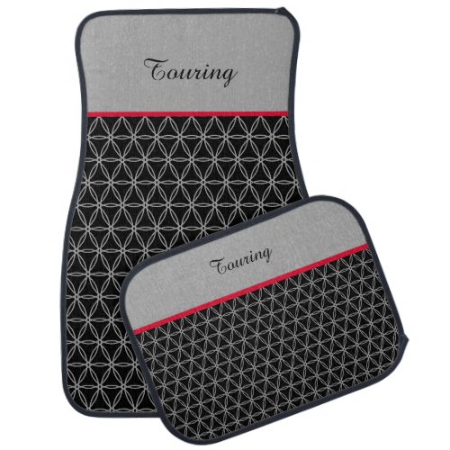 Elegant Silver Geometric Shapes on Black Car Floor Mat