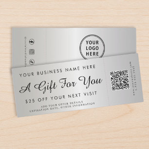 Elegant Silver Gift Voucher With QR Stub Raffle Tickets
