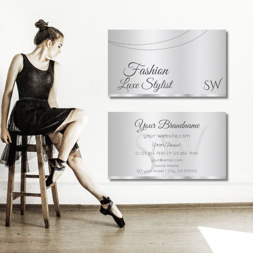 Elegant Silver Glamorous with Initials Stylish Business Card
