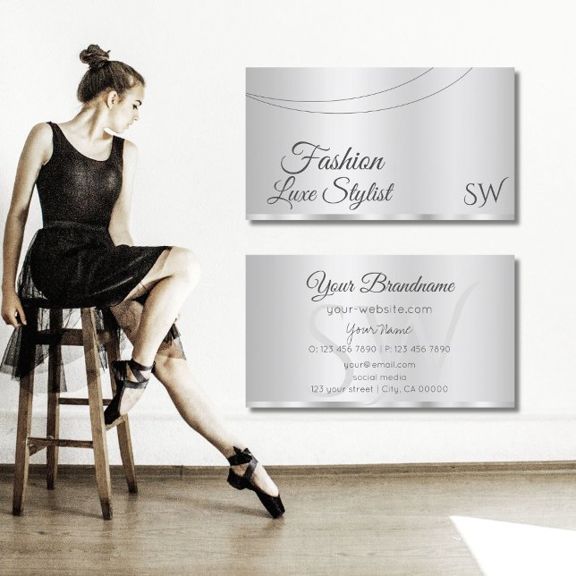Elegant Silver Glamorous with Initials Stylish Business Card (Creator Uploaded)
