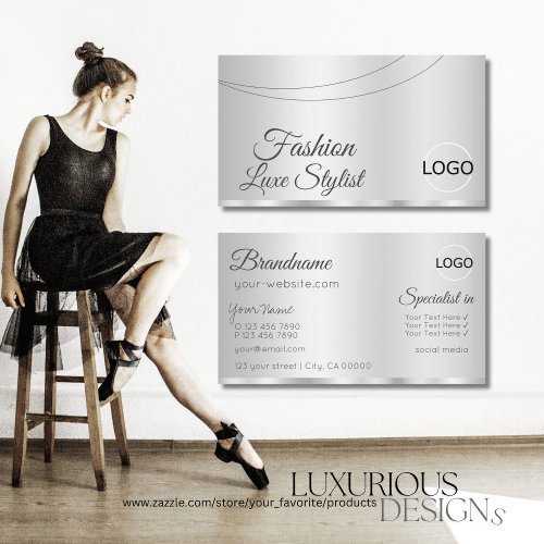 Elegant Silver Glamorous with Logo Professional Business Card