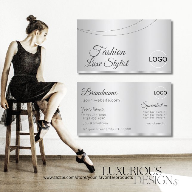 Elegant Silver Glamorous with Logo Professional Business Card (Creator Uploaded)