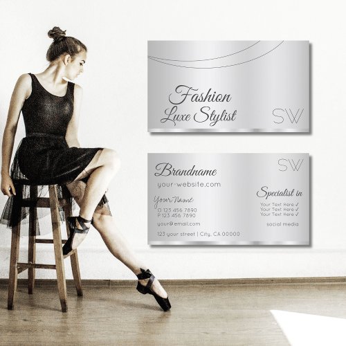 Elegant Silver Glamorous with Monogram Stylish Business Card