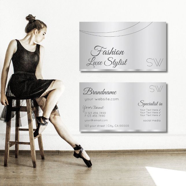 Elegant Silver Glamorous with Monogram Stylish Business Card (Creator Uploaded)