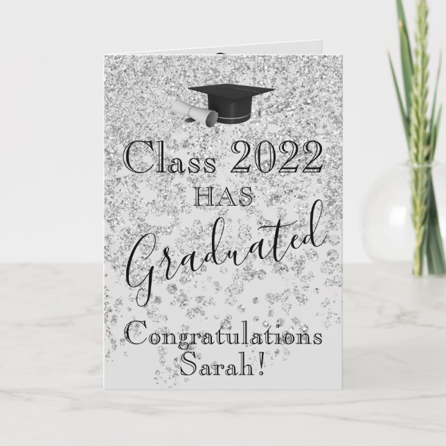 Elegant Silver Glitter 2022 Has Graduated Photo Card (Front)