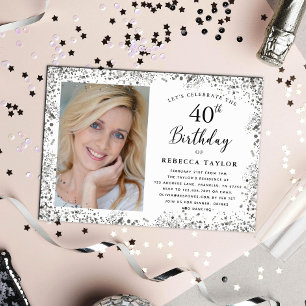 Elegant Silver Glitter 40th Birthday Invitation