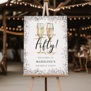 Elegant Silver Glitter 50th Birthday Party Welcome Foam Board