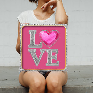 Elegant Silver Glitter and Pink Heart Jewel Art Poster